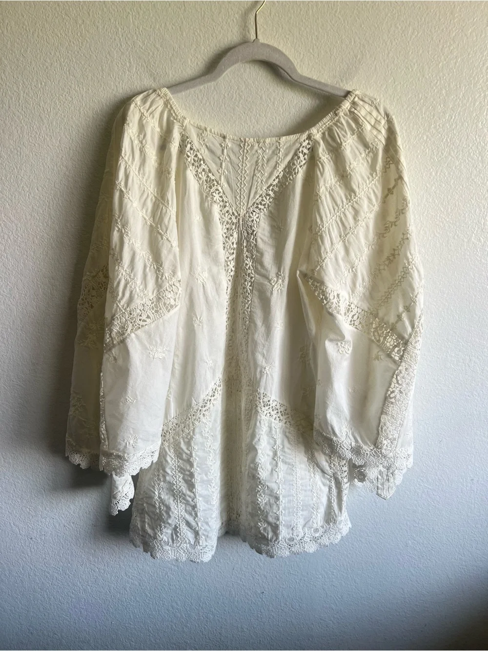 Free People Wildflower Muse Mini Dress IvoryEgret Embroidered/Crochet Cotton NWT